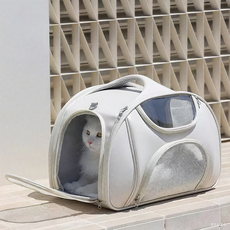 ZOZOFO 고양이 이동장 강아지 이동가방 반려동물 슬링백 산책 가방 삼면통풍 접이식 반려동물백팩, 1개, 화이트