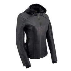 Milwaukee Leather 밀워키 레더 MLL2545 여성용 경량 블랙 가죽 재킷 탈착식 후드 - 라지, X-Large