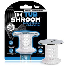 TubShroom 욕조 배수구 머리카락 망 블랙 크롬 - 욕실 배수구용 망 및 보호커버 3.8 cm 4.4 (1.5 x 1.75인치) 사이즈 샤워 배수구에 적합, 화이트