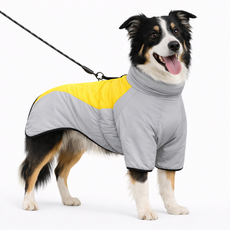 대형견 강아지 패딩 방수 원터치 집업 지퍼 한겨울 방한복 중형견 올인원, 1개, 옐로우그레이