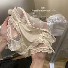 Metwo 法式蕾絲邊蝴蝶結內褲，透氣舒適性感三角褲, 均碼(80-135斤)