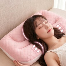 꽃꽃세계 사계절 듀얼 슬립 쿨앤윔 통세탁 양면 경추베개, 1개, 핑크