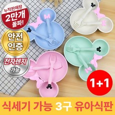 라온리코 엄마가 편한 식세기 가능 3구 아기 식기세트, 1세트, 캐릭터 3구 식판+수저+포크 세트, 그린 + 핑크