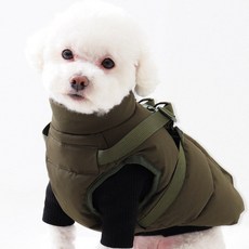 독스랩 강아지 패딩 하네스 산책 조끼 겨울옷, 1개, 카키