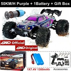 오프로드 몬스터 4WD 산악 RC카 원격 무선 대형 4wd 4륜 입문용 rc카 선물, 퍼플(50KM)+1배터리+박스