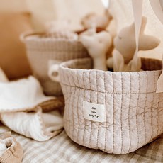 돗투돗 마롤로뜨 아기 장난감 기저귀 누빔 자수 바구니, 베이지 - 누빔 바구니, 1개