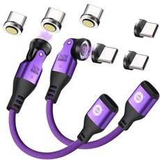 EndlesShine USB C 마그네틱 어댑터 PD 240W 15.2cm(6인치) 2팩 및 팁 6개 타입 코드를 직각 충전 케이블 9핀 자석 충전기 USBC 90도 180