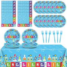 치아젤타 과학 파티 20명의 손님을 위한 식기 세트 리틀 과학자 파티 생일 접시 실험실 장식에는 7인치 접시 냅킨 식탁보가 포함되어 있습니다