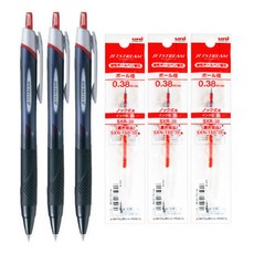 더주니 유니 제트스트림 SXN-150 단색 볼펜 3개 + 리필 3개 세트, 1개, 0.38mm 레드 3개 + 리필 3개 세트