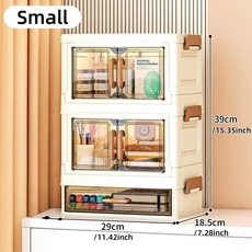 30/40cm 폭 접이식 데스크탑 정리함 다층 옵션 크림 스타일 디자인 화장품 문구류 수납 상자에 적합, 07 30cm-2Large-1Small