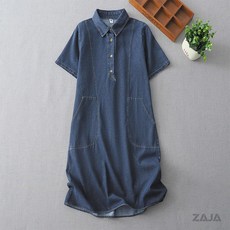 ZAJA 여성 여름 루즈핏 데님 원피스 데일리 소프트 편안한 원피스