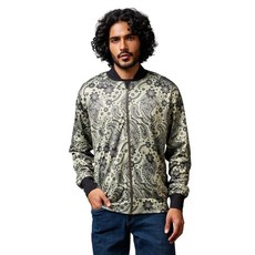 Go Devil 남성용 봄버 재킷 Paisely 디자인 꽃무늬 프린트 스탠드 칼라 긴소매 집업 유니 스웨트셔츠 캐주얼 의상 미국 알파 XXL 올리브 그린 146760