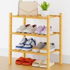 Smiry 신발장 6단 긴 대나무 신발 오거나이저 쌓을 수 있는 프리 스탠딩 목재 신발 보관 선반 옷장 입구 현관 입구용 그레이, 천연, 3 Tier - Thick - Small