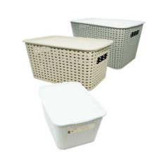 라탄패턴 뚜껑 바구니 색상랜덤 대 나무플라스틱바구니 수납함 바스켓, 본상품