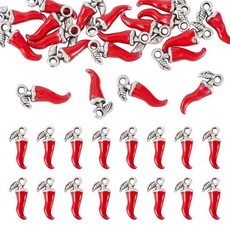 Craftdady 레드 칠리 페퍼 참 합금 에나멜 핫 댕글 펜던트 작은 채소 음식 주얼리 제작용 DIY 목걸이 팔찌 용품 에나멜 보석 없음 164563, 레드 & 앤티크 실버