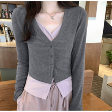 여성용 베킨 레이어드 니트디자인 감성 달콤한 블라우스 봄회색