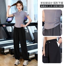 健身套裝 夏季透氣速乾短袖 瑜伽寬鬆運動套裝 戶外跑步服 吸濕排汗 舒適彈性 多色可選 男女適用