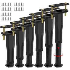 6 PCS 조절 가능한 높이 침대 프레임 지지 다리 6 5-11" 침대 라이저 더 넓은 베이스 침대 센터 슬랫/가구용 지지 발 베이스 나무 빔 지지 교체 다리 침대 지지, 3 6 Pcs (6.5"-11") Rigid Plast