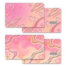 신용 카드 스킨 핑크 하트 4피스 in 1 - 직불 카드 스킨 은행 EBT 메트로 키 카드 - 탈착식 신용 카드 스티커, 신용 카드 스킨, 핑크 하트, 4피스 in 1 - 직불