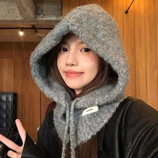 울 부클 바라클라바 후드 넥 워머 남성 여성 니트, 그레이, 1개