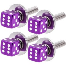 MEAJOO 레드 주사위 번호판 프레임 나사 4개 - 자동차 밴 픽업 트럭 오토바이용 범용 패스너 키트 쉬운 설치 스테인리스 스틸 볼트 알루미늄 합금 장식 캡 포함 3, 주사위 - 퍼플
