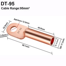 와이어 모양 커넥터 인서트 도금 구리 C45 케이블 50MM2 10 튜브 주석 터미널 러그, DT95