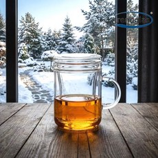 트랜드글라스 자이클로 내열유리 찻잔 뚜껑 티머그 유리 거름망 티컵 0.3L 내열유리 커피잔, 1개, 투명