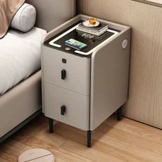 멀티 협탁 침대 석판-기능적 스마트침대 옆 다기능 조립(스스로 침실 테이블 40x40x5, 1개, AS. 샴페인 그레이 라운드 솔리드 우드 무선 충전기