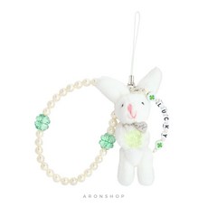 ARONSHOP 兔子造型手機吊飾, 1個, 幸運草兔兔