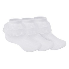 YKYUASD 여아용 러플 양말 3쌍 화이트 프릴 레이스 면 양말 턴 커프 드레스 유아 어린이 여아용 화이트. 201985