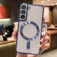 갤럭시 S20 S21 S22 S23 S24 울트라 플러스 실리콘 커버 맥세이프 무선 충전 케이스 럭셔리 도금 클리어 마그네틱, S20 FE, Blue