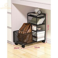 桌下置物架書架行動收納櫃落地附輪收納書包書本收納架小推車簡易, 黑色三層