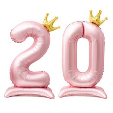 올리브파티 스탠딩 왕관 은박 숫자 생일 풍선 핑크, 숫자20, 1개