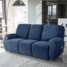 [모든사이즈 호환] 커버무드 리클라이너 벨벳 소파 커버, 네이비 블루, 1개