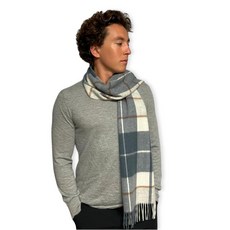 Humble Hilo 울 스카프 헤리티지 격자무늬 씨폼 블루 140694, 슬레이트 블루 및 오프 화이트