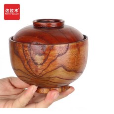 熱銷 復古風手工整木實木木頭套碗 多用碗兒童碗 奶茶碗 泡麪木碗帶蓋 木碗, 有疤約直徑12高10cm整木碗, 1個