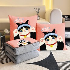 겨울용 기모 안감 두꺼운 크리스탈 벨벳 베개 겸 이불 2-in-1 침실 및 차량용 쿠션, 40*40cm를 펼치면 100*150 ±3cm, 재물운을 불러오는 고양이 두꺼운 크리스탈 벨벳