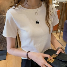 [오앤디샵] 왕관 반팔 반팔티 라운드 티셔츠 상의 여름 여자 슬림