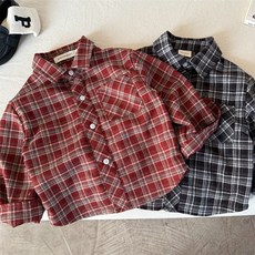 兒童襯衫2025瞇瞇眼鞦季新品男女童磨毛格子襯衫寶寶簡約襯衣外套