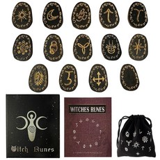 女巫卡塔牌屋 runes盧恩符文14片如尼符號銘文套裝冥想祭壇木質雕刻維京文字母, 1個, 銘文