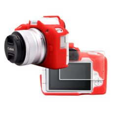 CANON EOS R50 카메라 하우징 범퍼 케이스 + 액정 방탄유리 필름, 레드