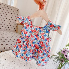 여성 아기 꽃 콘돌 벨트 2022 소녀 외국 스타일 여름 아기 한국 민소매 조끼 느슨한 탑