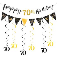 해외 Neyauo 남성 여성용 70번째 생일 장식 키트 해피 배너 번팅 소용돌이 리본 파티 용품 삼각형 깃발 미국매장정품+ 1895418