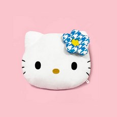 산리오캐릭터 헬로키티 블루 체크플라워 얼굴 쿠션 1P 카오하나 고전키티 레트로 인형