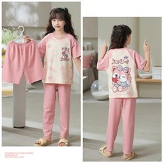 3종 반팔 반바지 긴바지 여아 면100% 홈웨어 여름 딸아이 잠옷 상하의 파자마 세트