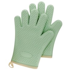실리콘 주방장갑 손가락 내열 요리 오븐 장갑 세트, 1개, 민트 1+1