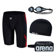 [국내매장판] 아레나 라이징 남성 4부 수모 수경 손가방 세트 / 남자 수영 모자 수영복 수영장 물안경 아쿠아 래쉬가드