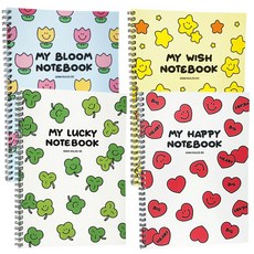 포포샵 8mm 라인 스프링 노트 4종세트, 1세트, 해피 4종