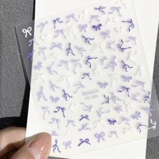 엠보 흩날리는 여리여리 파스텔 얇은 긴꼬리 리본 네일스티커, 1개, YO-046 퍼플&화이트