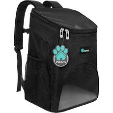 페타미 소형견 및 고양이 배낭 캐리어 항공사 승인 반려동물 통풍 안전 스트랩 하이킹 여행 캠핑 야외용 버클 지지대 최대 18파운드(블랙), Black, 1개